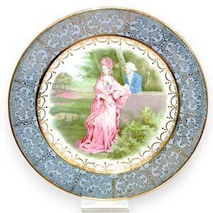 Vintage Homer Laughlin Washington Porcelain Gold Gilded Courting Cabinet Plate